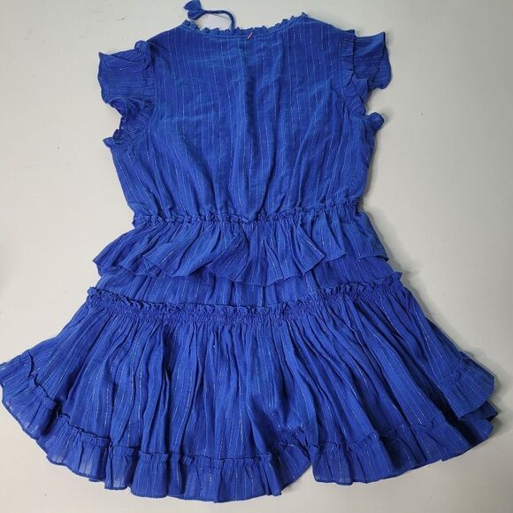 $370 NEW MISA LOS ANGELES BLUE SILVER MINI LILIAN DRESS STRETCH WAIST LARGE NWT - Picture 10 of 10